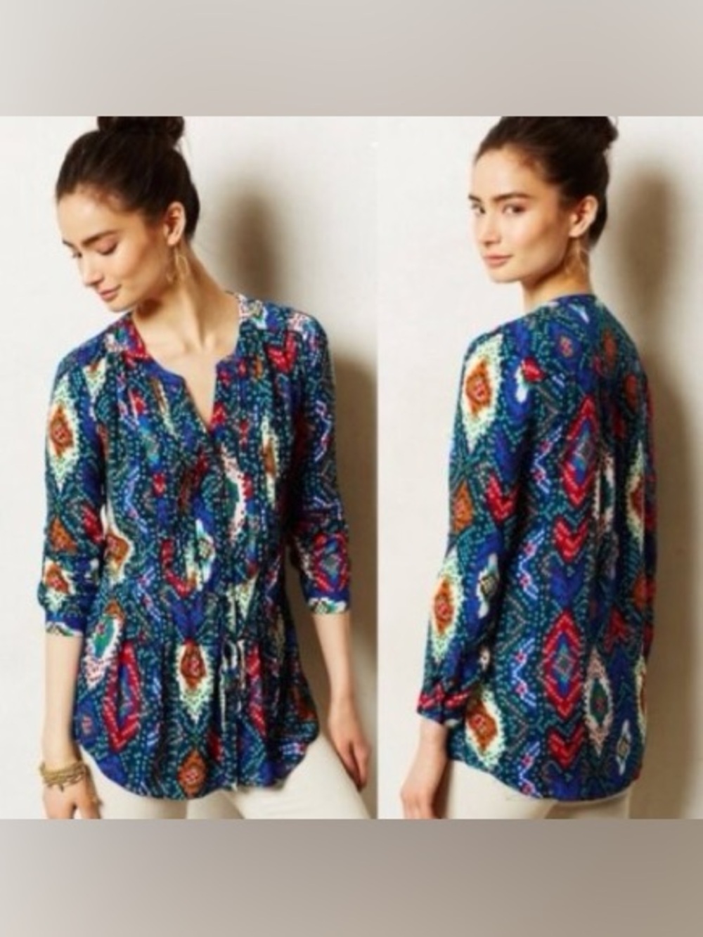 Maeve Anthropologie Topoxte Geometric Ikat Drop Waist Tunic Blouse - Size 4